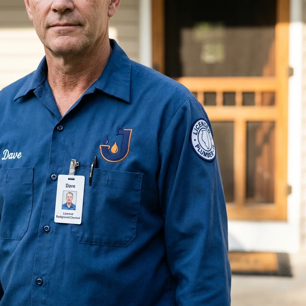 Licensed plumber showing ID badge in Novi, MI