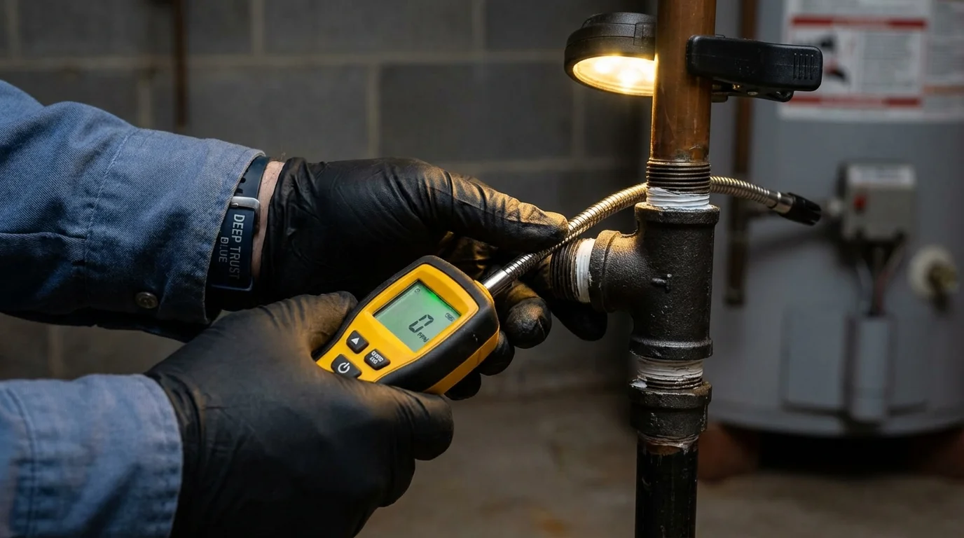 Gas leak detection with electronic sniffer by Johns Plumbing LLC in Novi